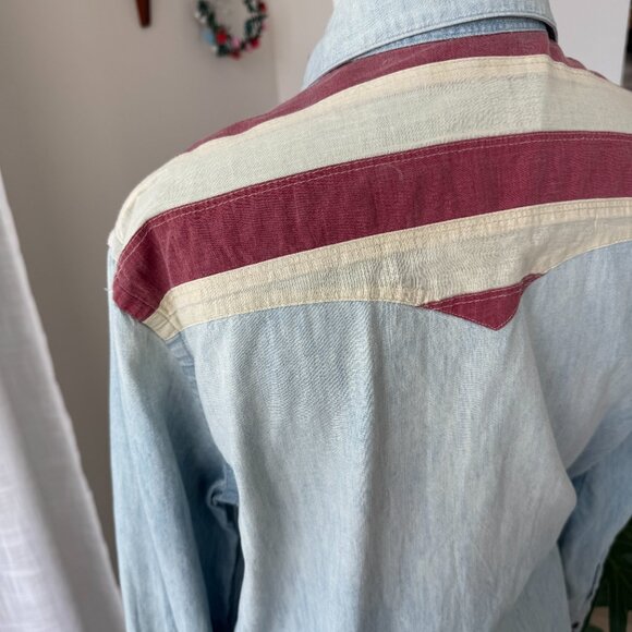 Polo Pearl Snap Denim Shirt with Flag Details Medium M - Picture 5 of 12